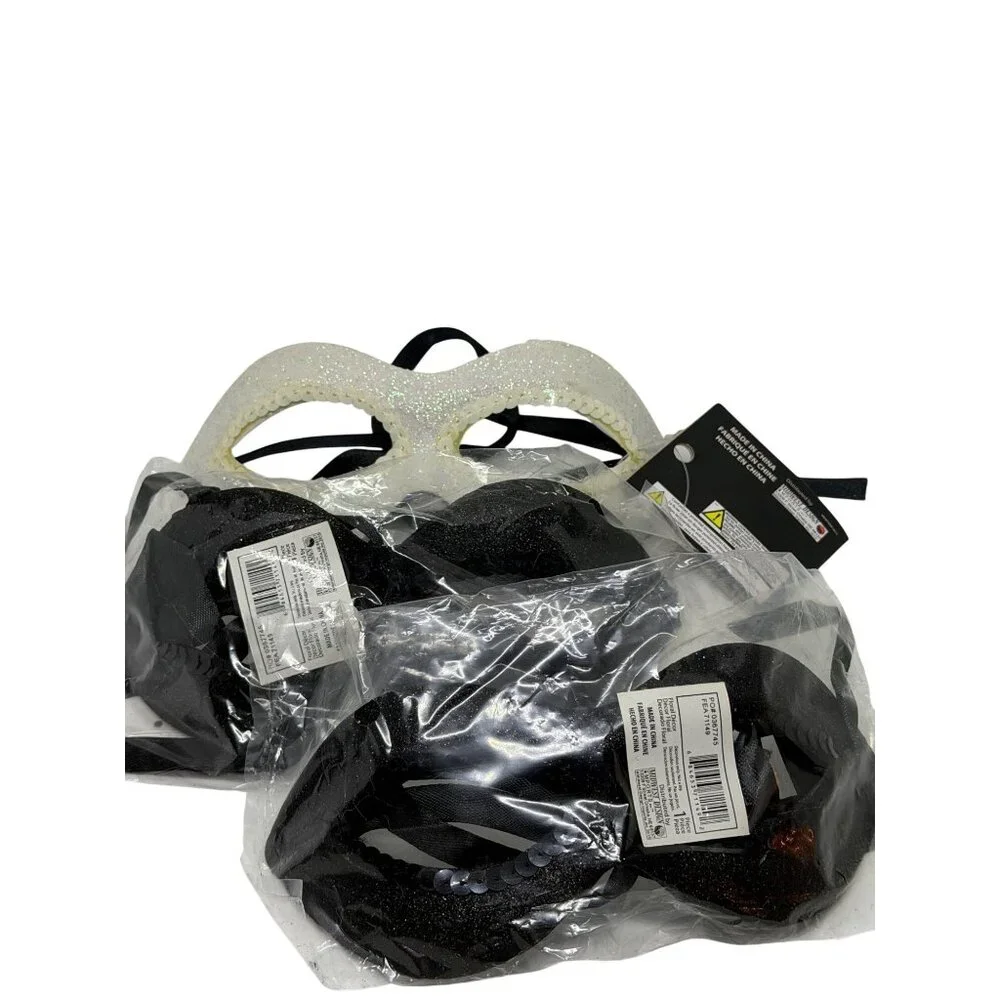 NEW Mardi Mask Masquerade 3Pcs Black White Glitter Sequin Elegant Party Mask Set